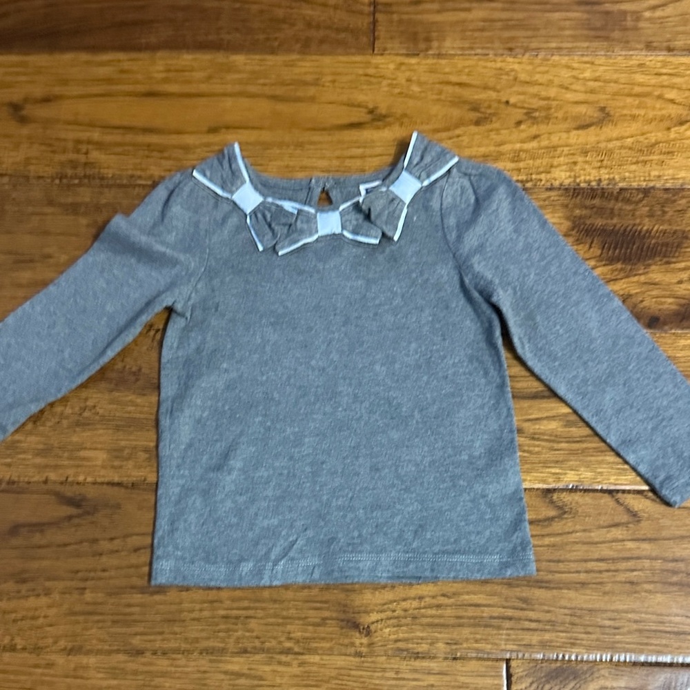 Janie and Jack Gray Long Sleeve Top with Bow Details
